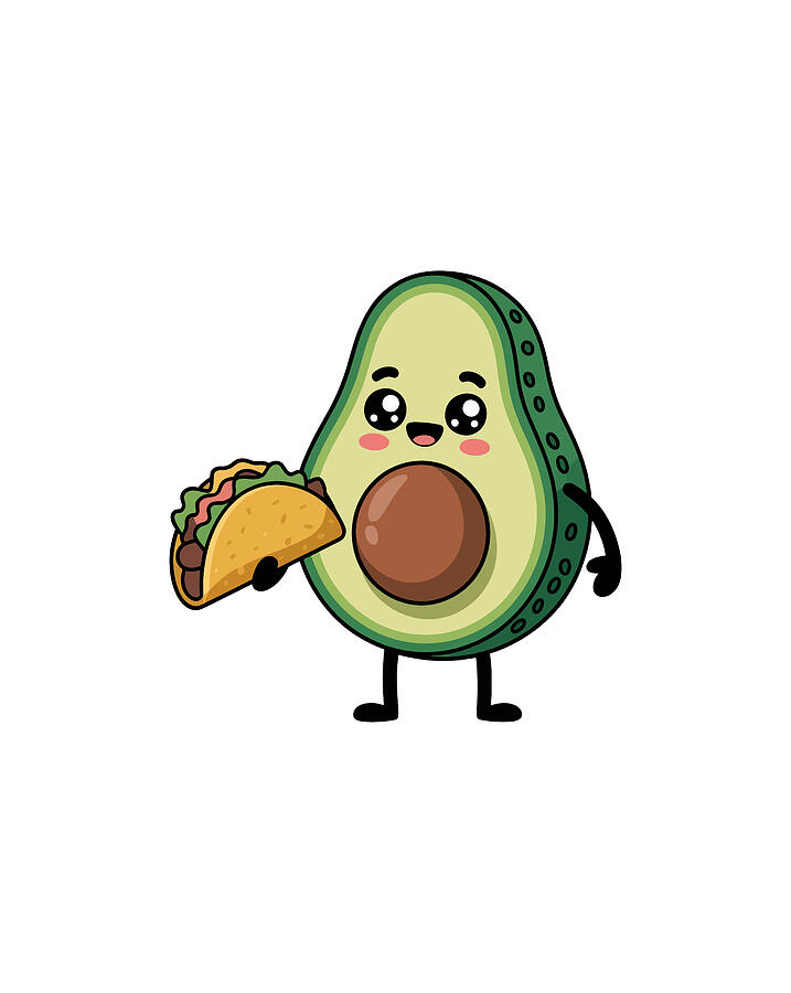 Cute Avocado Holding a Taco Digital Art by Joanna Redesiuk - Metal Posters