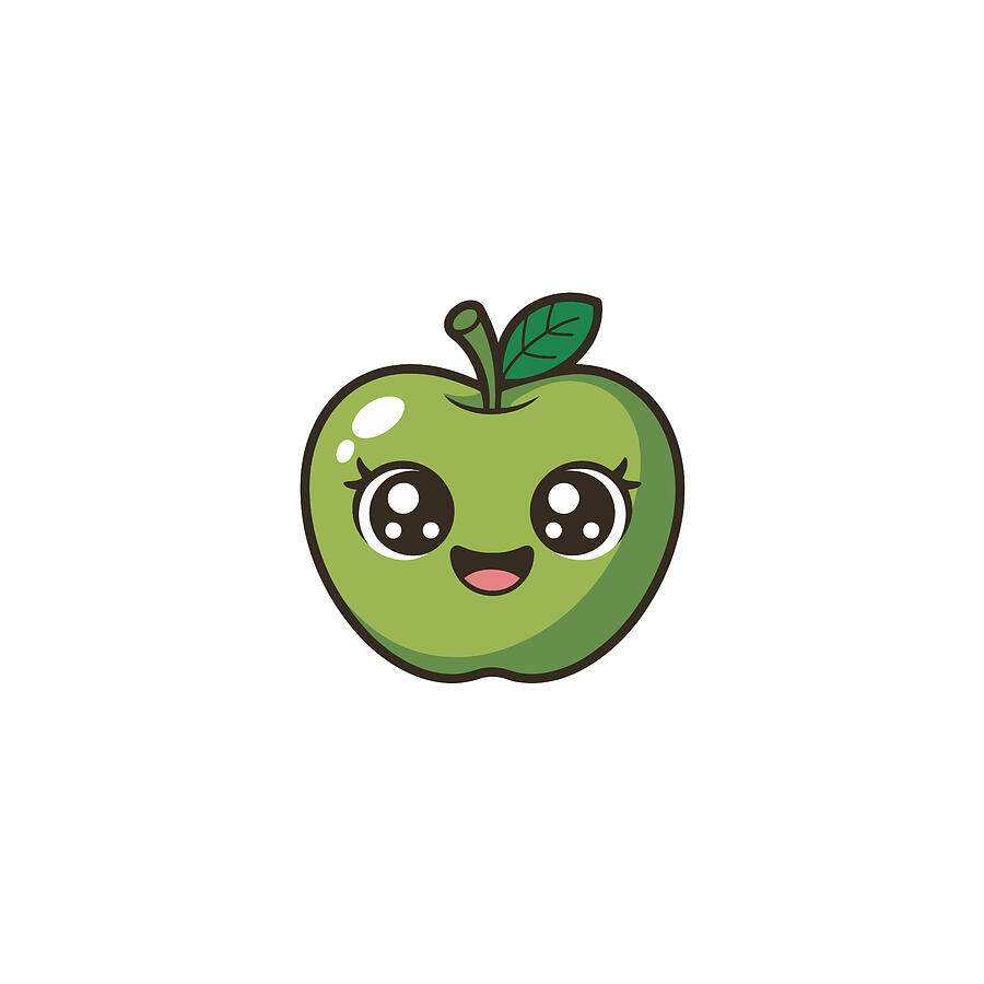 Cute Green Apple Character Digital Art by Joanna Redesiuk - Metal Posters