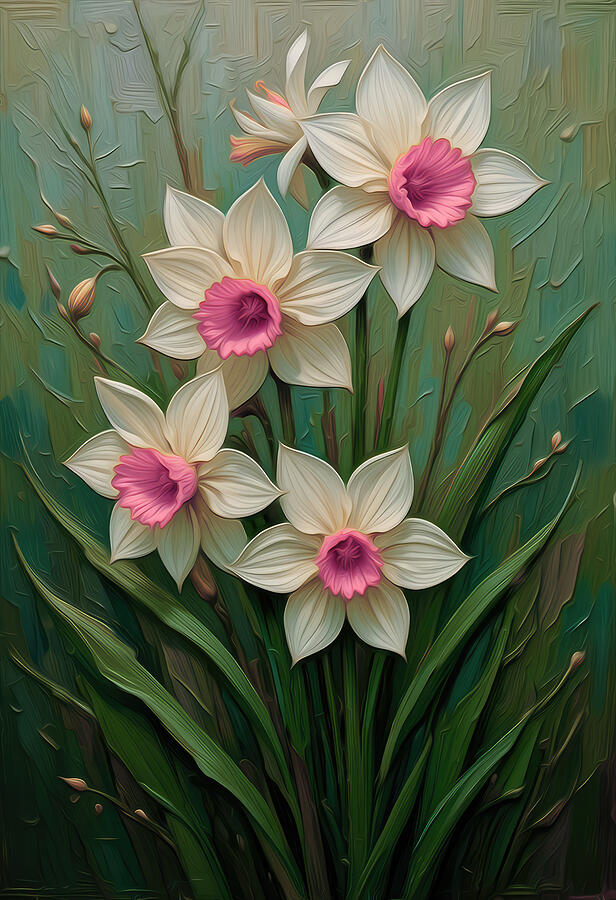 Vibrant Daffodil Bouquet Digital Art - Daffodils Flower Oil Painting by Nature Oil Painting