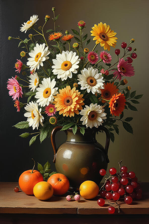 Daisy Wall Art Vintage Floral Still Life Digital Art by Nature Oil Painting