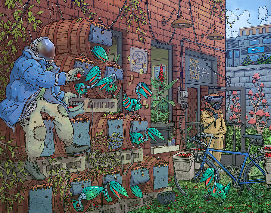Astronauts in Futuristic Chicago Brewery Digital Art - Dovetail by EvanArt - Evan Miller