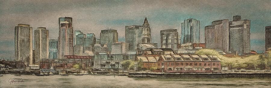 Boston Skyline at Dusk Painting - Downtown Boston by Jeffrey Kolker