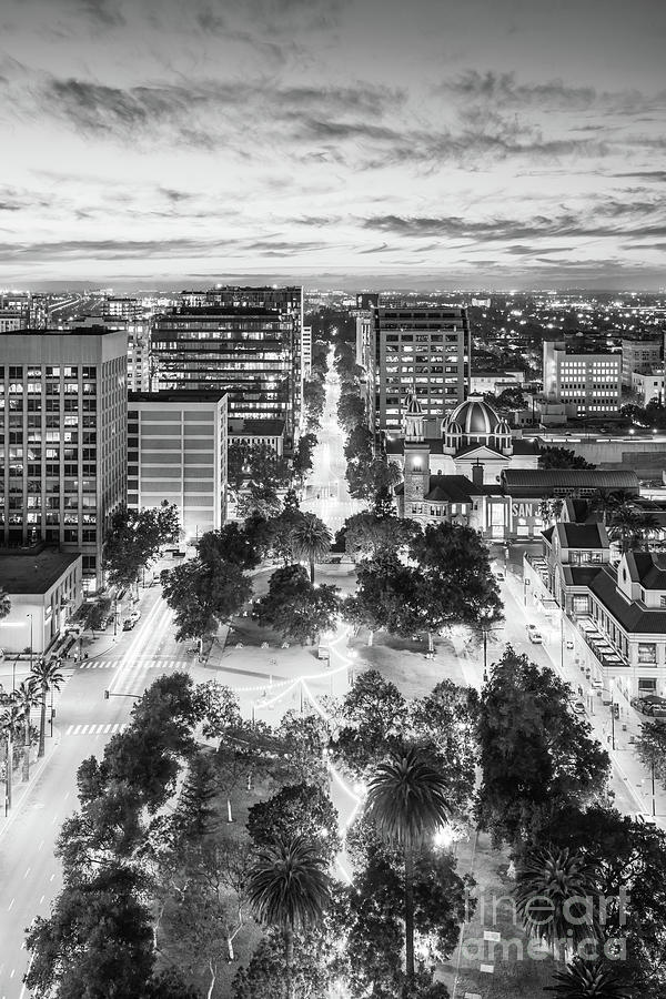 Downtown San Jose California Black and White Photo Photograph by Paul Velgos