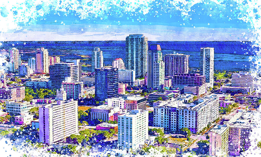 Downtown St. Petersburg, Florida - sketch painting Digital Art by Nicko Prints