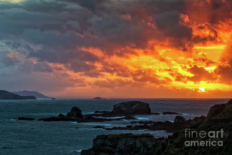 Dramatic sky over the Miranda Islands at the mouth of the Ares Estuary in Galicia, Spain