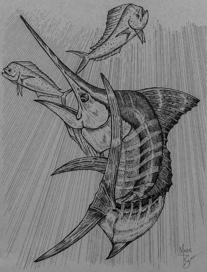 Dynamic Swordfish and Mahi Mahi Mixed Media - Two against One by Mark Ray