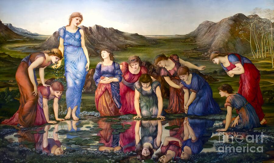The Mirror of Venus by Burne-Jones, Pre-Raphaelite painting
