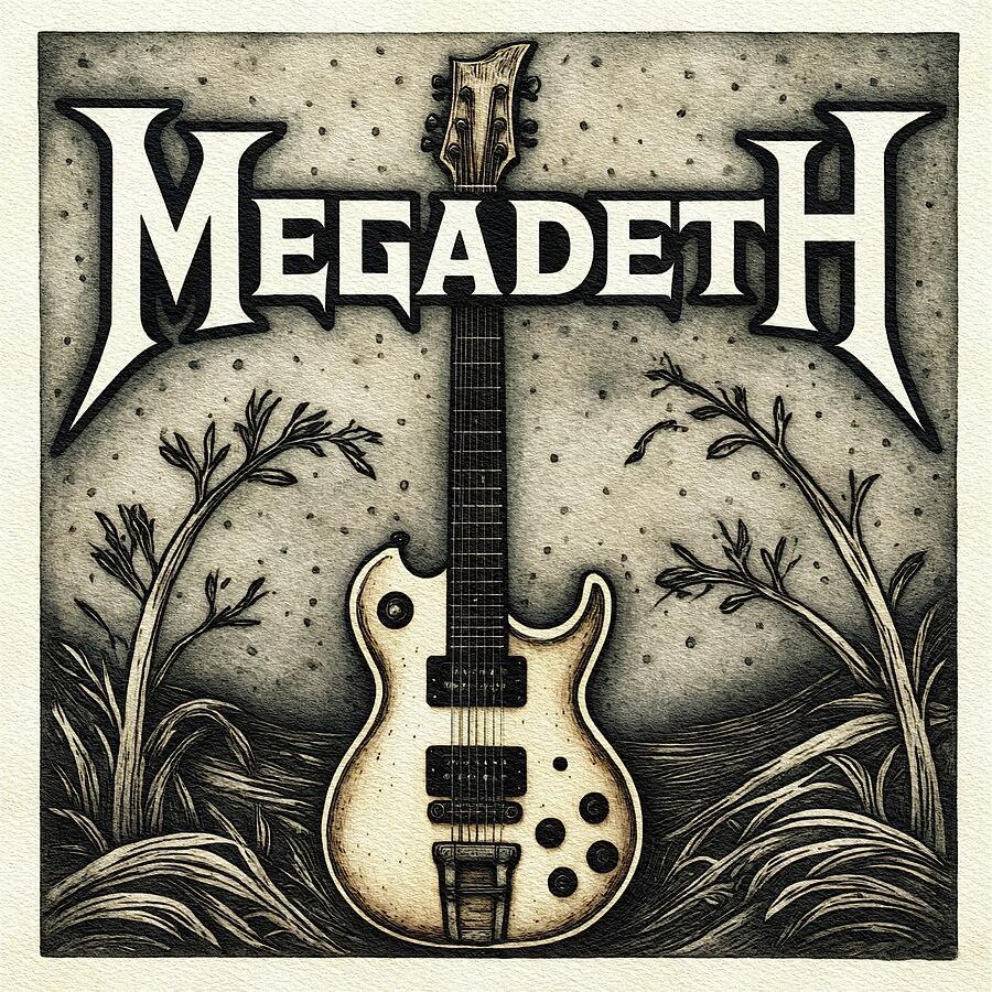 Jon Springfield Electric Guitar and Megadeth Painting by John Springfield - Metal Posters