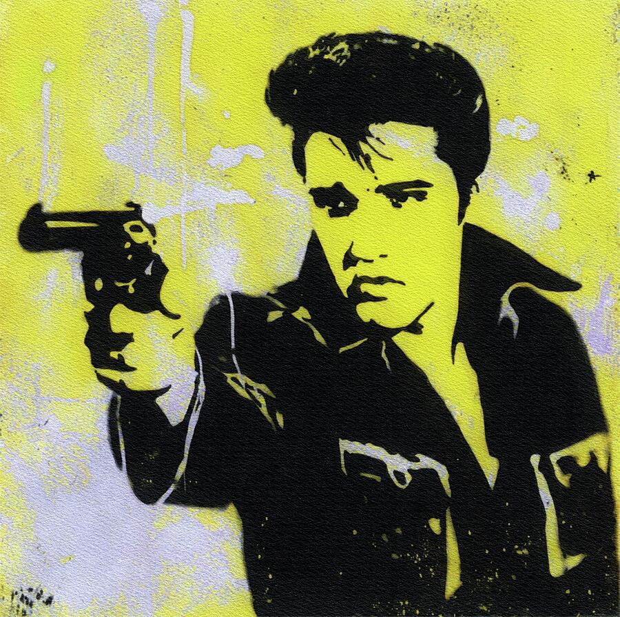 Jon Springfield Elvis Presley with a Gun Mixed Media by John Springfield - Metal Posters