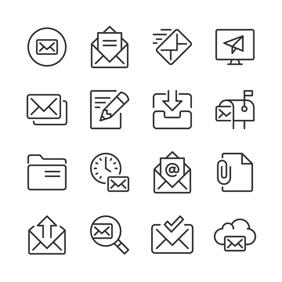 Email Icons 2 — Monoline Series Drawing by RLT_Images