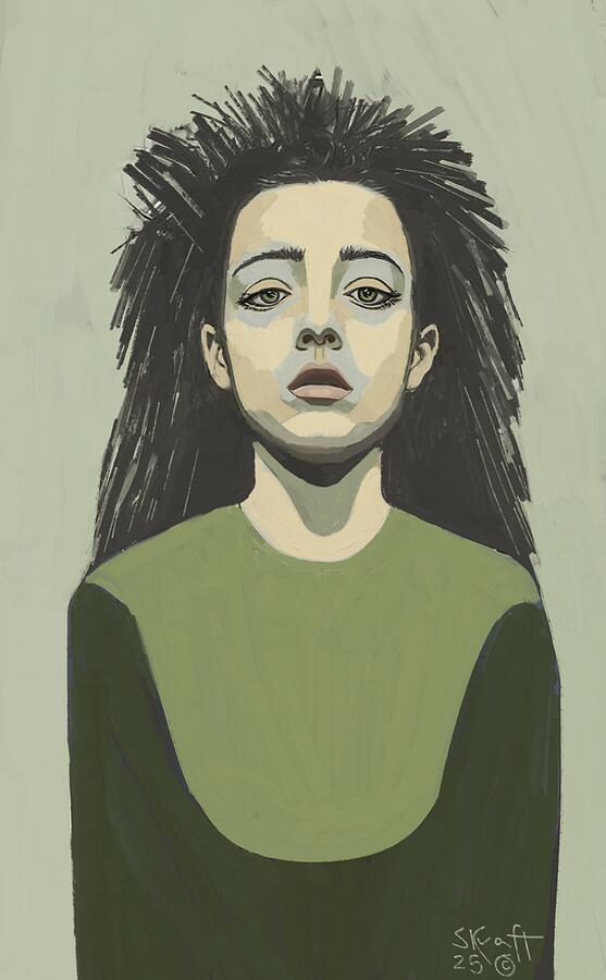 Moody Portrait with Spiky Hair Painting - Emma by Sonja Kraft
