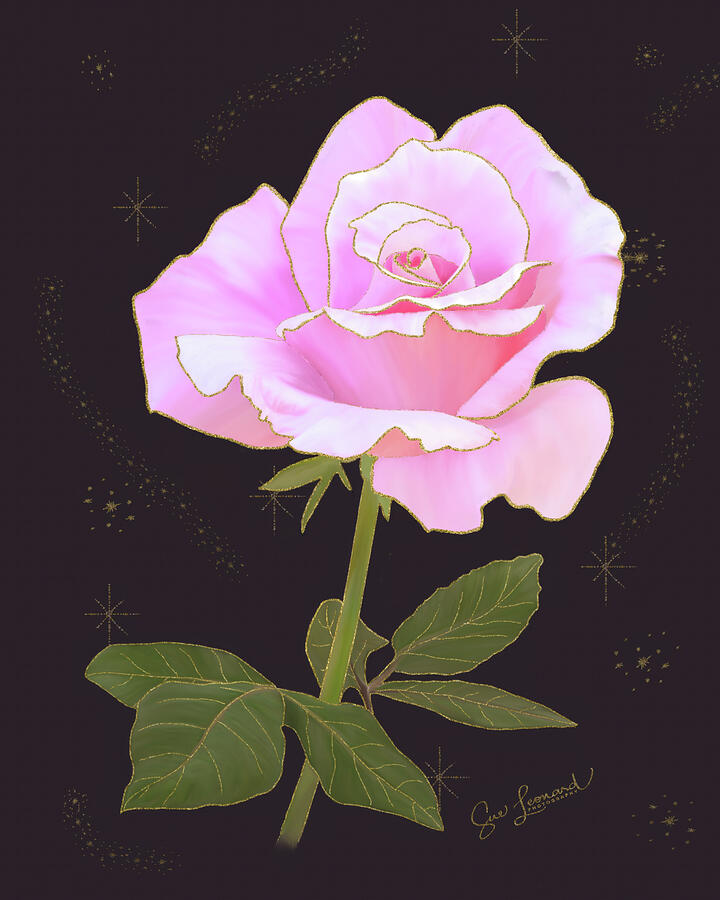 Enchanting Pink Rose with Gold Accents Photograph - Enchanting Pink Rose with Gold Accents by Sue Leonard
