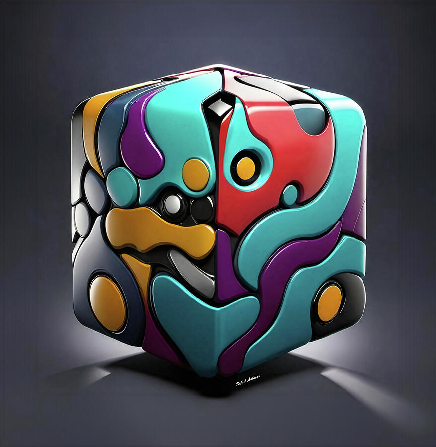 Vibrant Abstract Cube Digital Art - Encoded Cube by Rafael Salazar