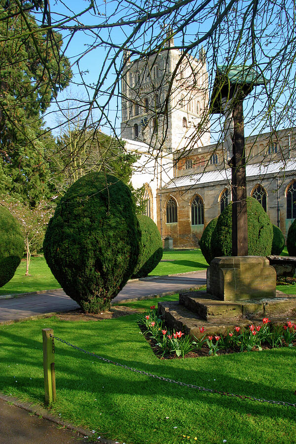 Historic Abbey Garden Scene Photograph - England, Tewkesbury Abbey by Seeables Visual Arts