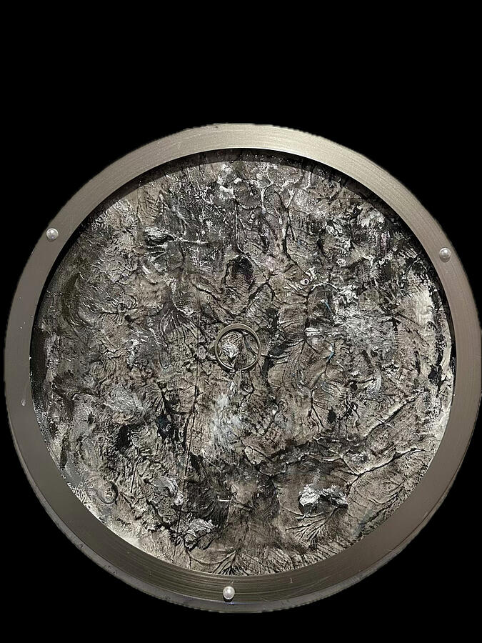 Abstract Metal Clock with Rustic Details Painting - Essence by Susan Orosz
