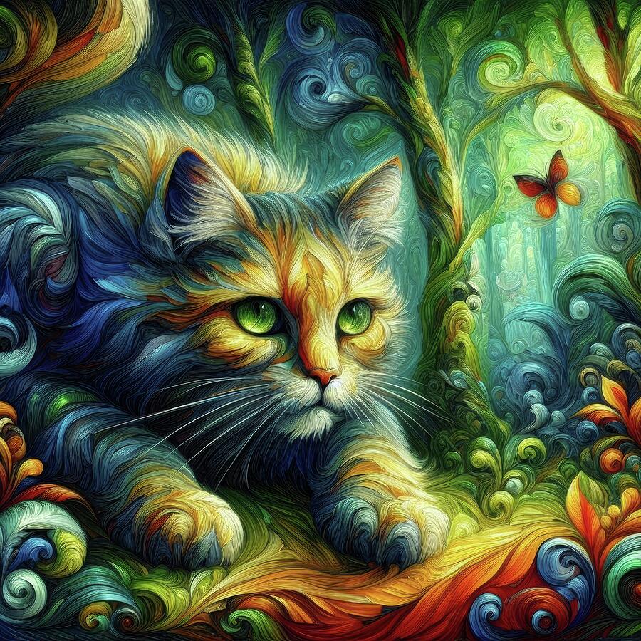 Ethereal Gaze the Cat in the Whirling Wood - FCJ1085 Digital Art by Don Northup