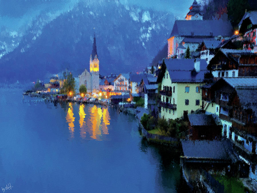 Evening in Hallstatt Painting by Gradify Creations