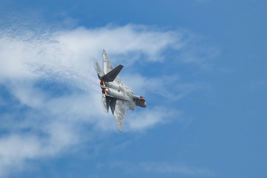 F-22 Raptor in Mid-Flight Photograph - F-22-s Flight by American Landscapes