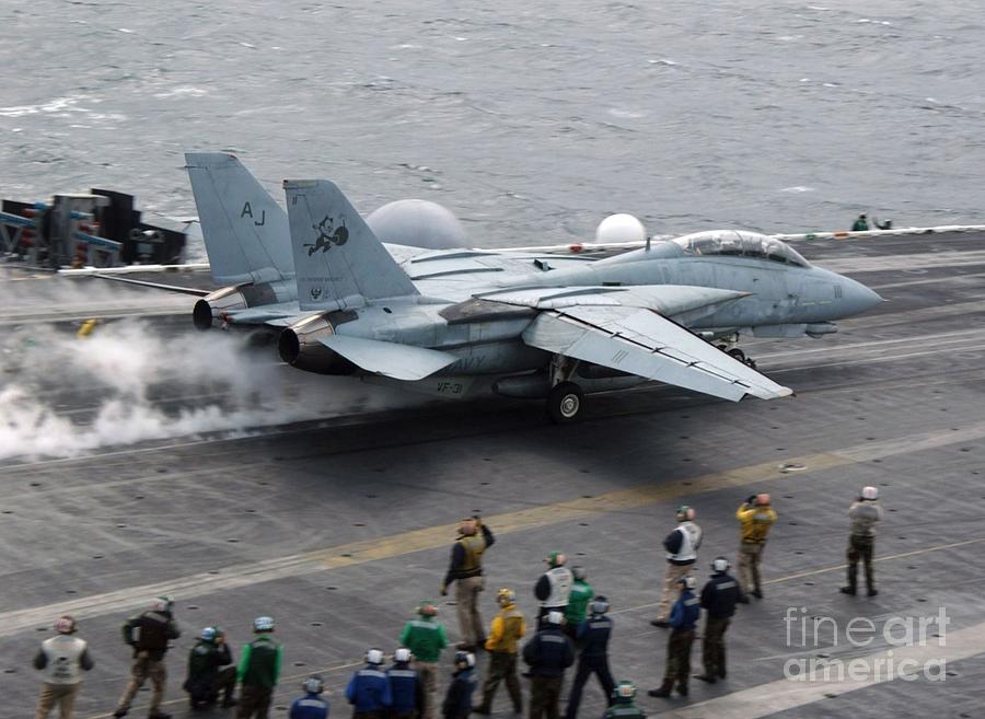 F14 Tomcat V F 31 Tomcatters Recording Last Deck Shoot Photograph by Antonios Valamontes