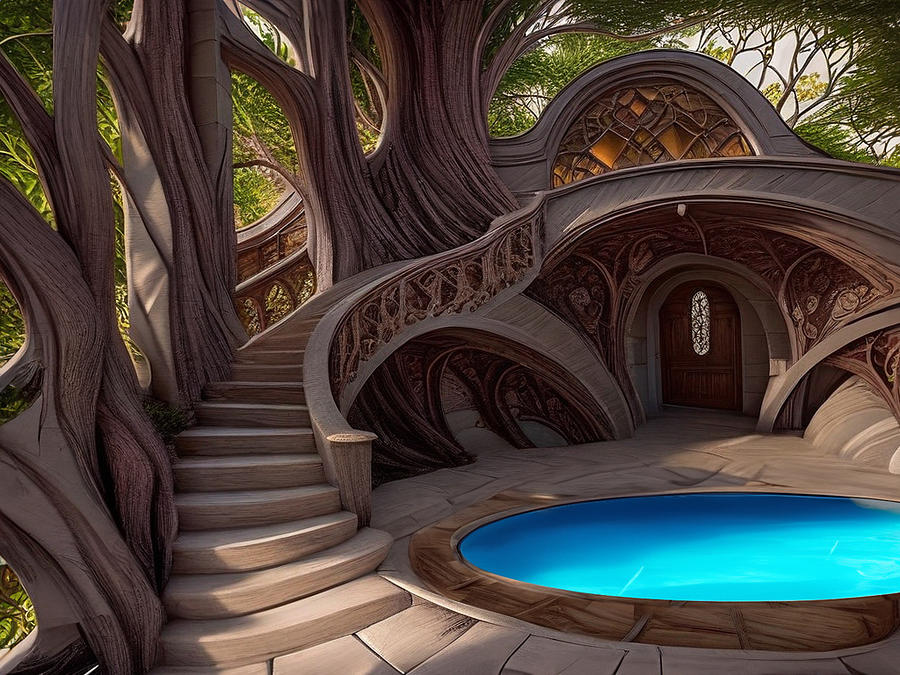Fairy House with Pool and Roof Balcony Digital Art by Eris And AI
