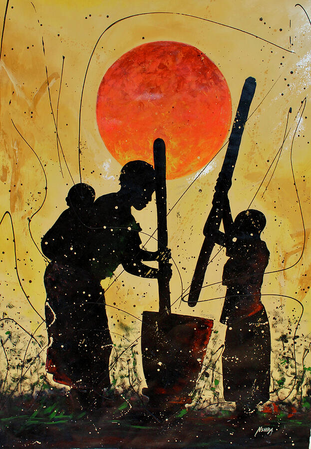 Family Helps Painting by Daniel Nshira Akortia