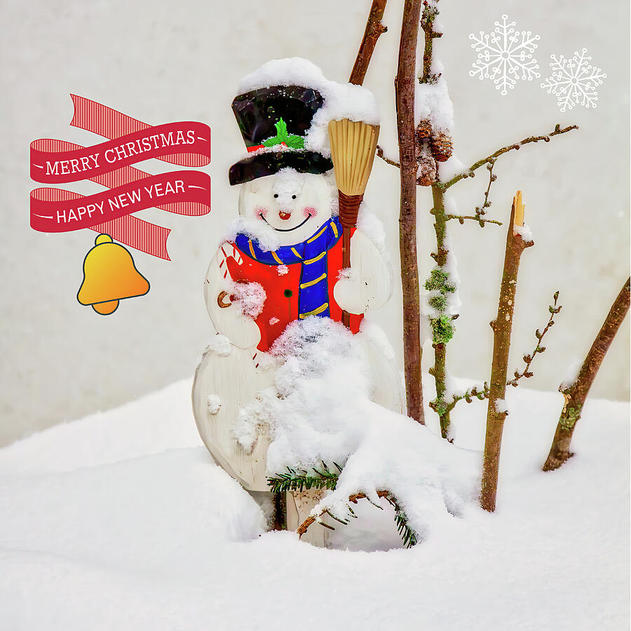Snowman with Christmas Greetings Photograph - Festive Snowman with Holiday Greetings by Tatiana Travelways