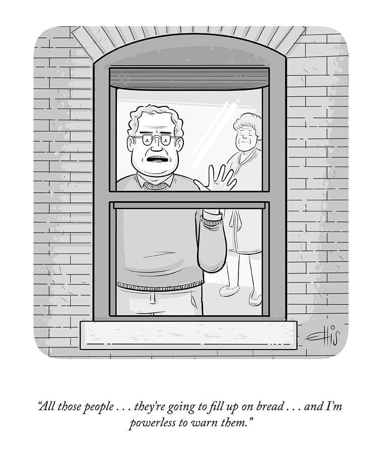 Concerned Man at the Window Drawing - Filling Up On Bread by Ellis Rosen