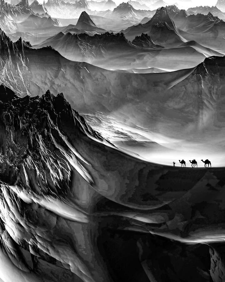 Camels on Majestic Mountain Landscape Photograph - Final fantasy by Sofie Conte
