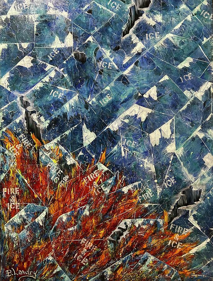 Fiery Contrast of Ice and Flames Painting - Fire and Ice by Barbara Landry