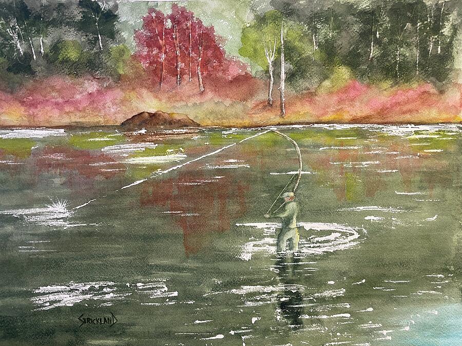 Fisherman on the River Painting by Judy Strickland