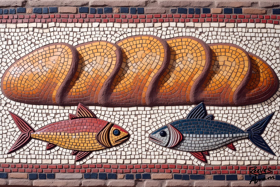 Five Loaves and Two Fish Mosaic Mixed Media by Reeves Abram - Pastor Reeves Studio - Metal Posters
