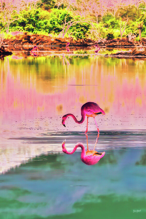 Flamingos by a Tranquil Lake Digital Art - Flamingos by a Tranquil Lake by Bruce Block
