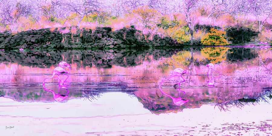 Flamingos in a Vibrant Landscape Digital Art - Flamingos in a Vibrant Landscape by Bruce Block