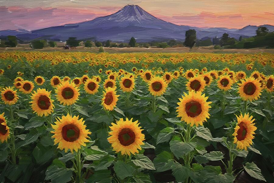 Sunflowers Oil Painting on Canvas Digital Art by Nature Oil Painting