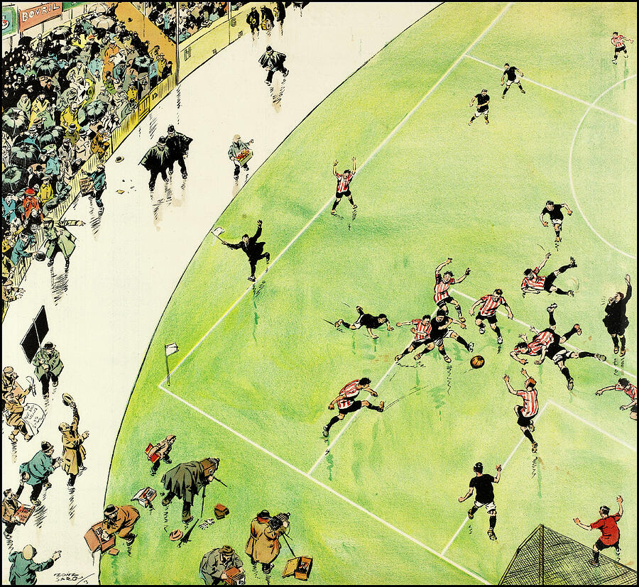 Soccer Match in Early 1900s London Drawing - Football - funny illustration of a soccer match in London in the early 1900s by Tony Sarg by Tony Sarg