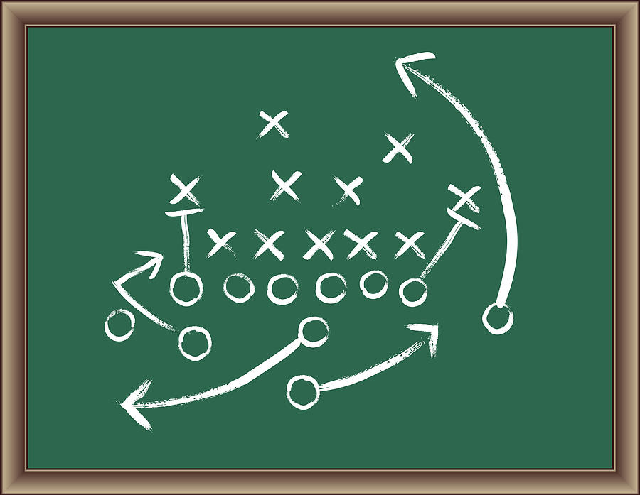 Football Strategy Game plan on blackboard with wooden frame Drawing by Bubaone