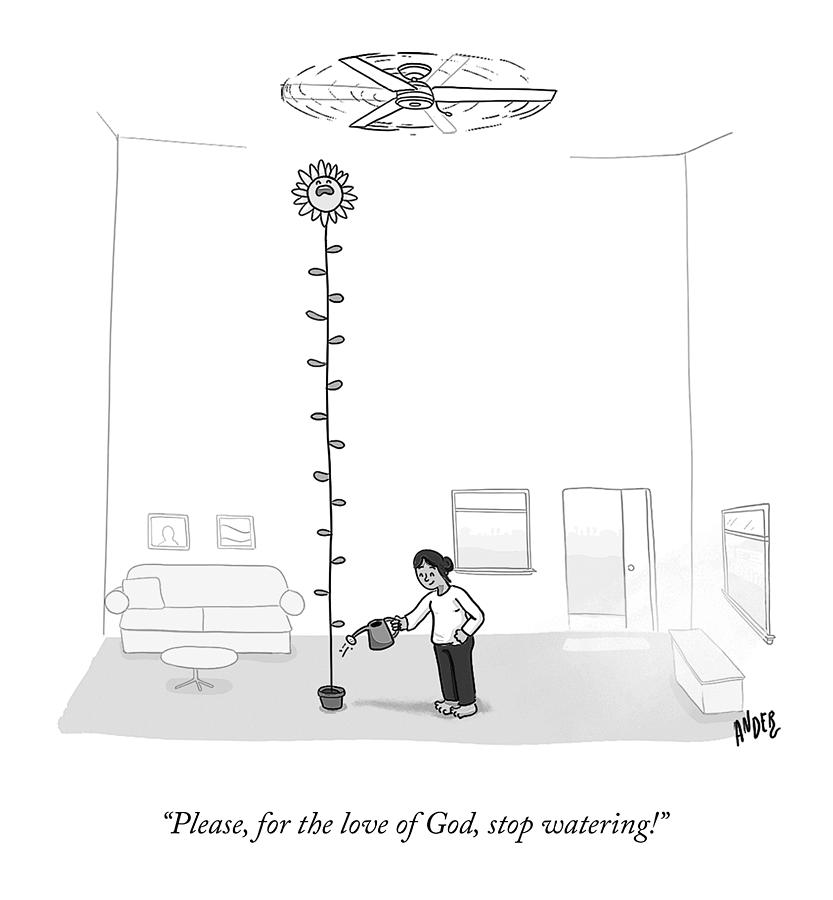 Humorous Tall Sunflower Indoors Drawing - For The Love Of God by Alexander Andreades