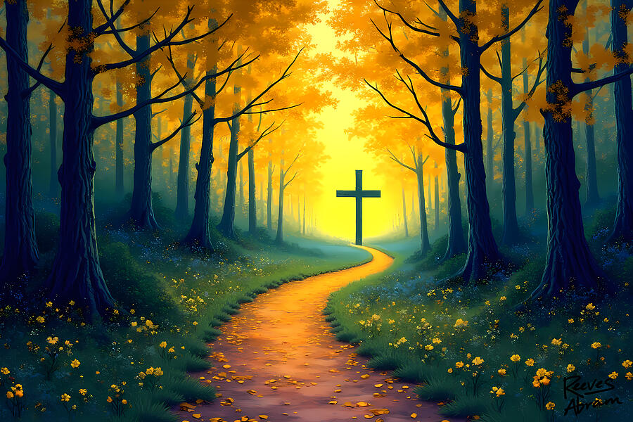 Forest Path to Cross Digital Art by Reeves Abram - Pastor Reeves Studio - Metal Posters