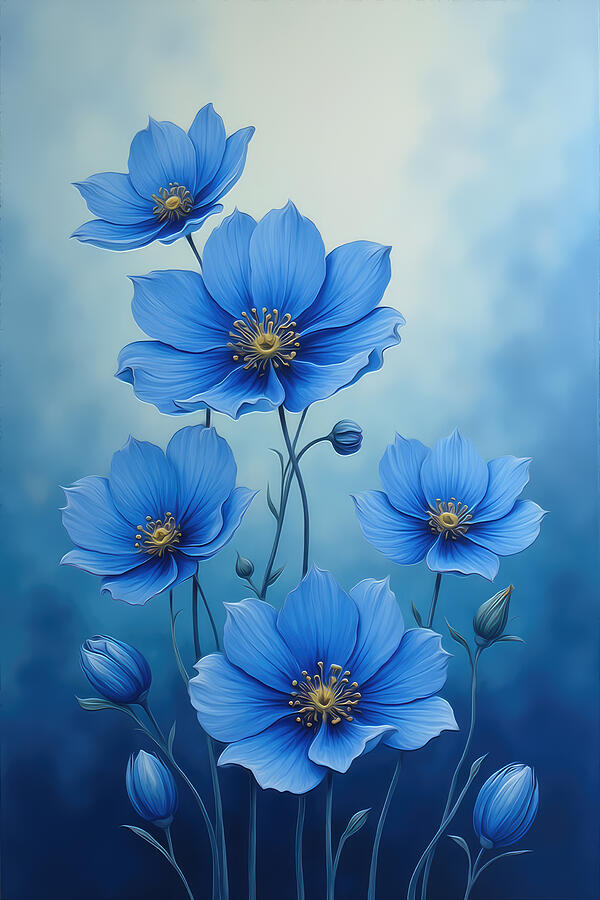 Blue Blooms in Focus Digital Art - Forget-Me-Not Wall Art Floral Oil Painting by Nature Oil Painting