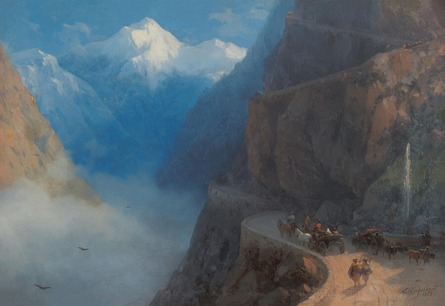 Caravan on Mountain Pass Painting - From Mleta to Gudauri by Ivan Aivazovsky by The Luxury Art Collection