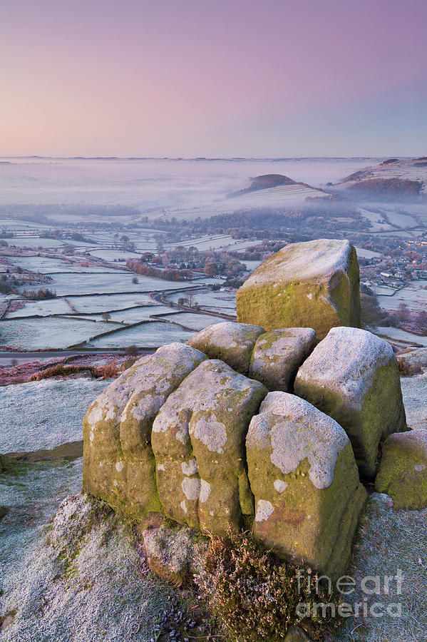 Frosty Curbar edge sunrise, Peak District, England Photograph by Neale And Judith Clark