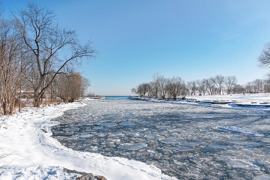 Frozen River Leading to Lake Ontario in the Sun by John Twynam