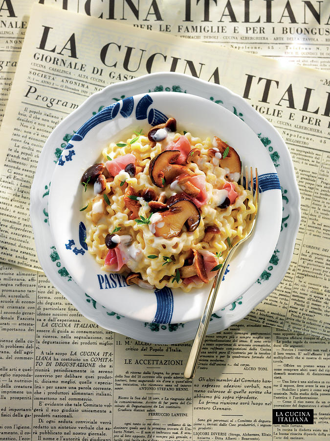 Fusilloni with a Cream Sauce, Mushrooms, and Prosciutto Photograph by Riccardo Lettieri