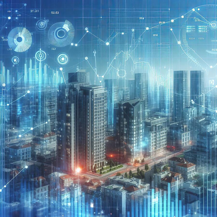 Futuristic Smart City Data Visualization with Glowing HUD and Digital ...