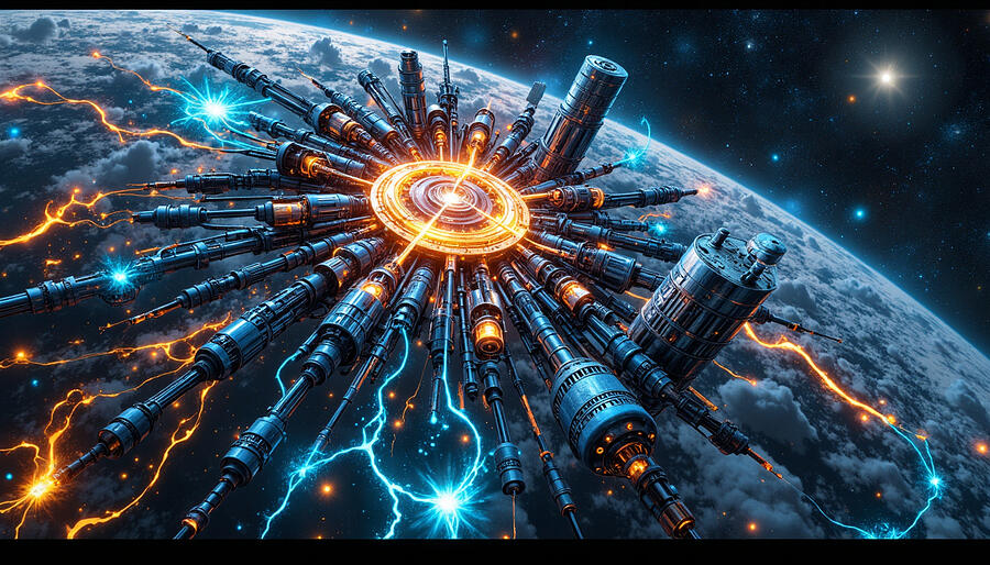 Futuristic Space Station Orbiting Earth by Ee Photography - Royalty ...