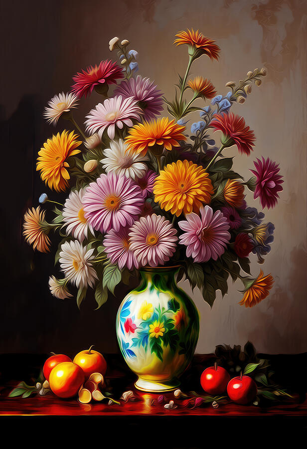 Vibrant Floral Bouquet in Vase Digital Art - Gaillardia Flowers Oil Painting by Nature Oil Painting
