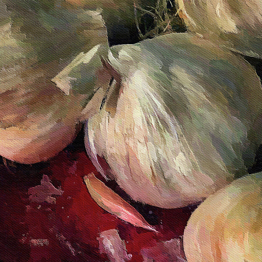 Garlic Cloves on Rustic Surface Mixed Media - Garlic in the kitchen by Tatiana Travelways