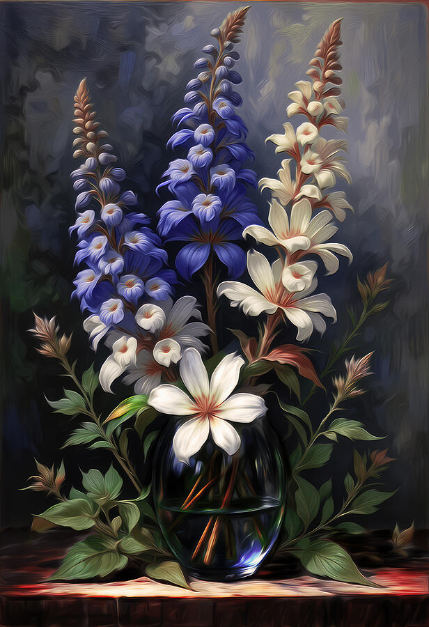 Vibrant Floral Arrangement in Vase Digital Art - Gentiana Flower Oil Painting by Nature Oil Painting