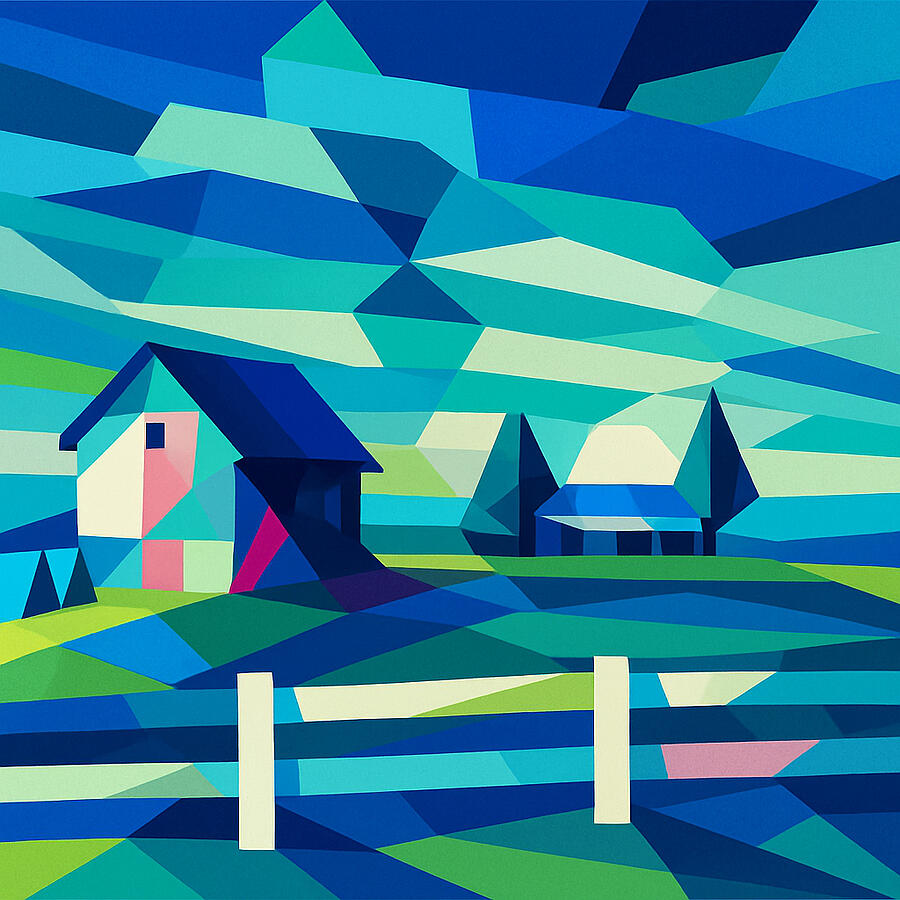 Geometric Countryside Landscape Digital Art by Timothy Costello - Metal ...