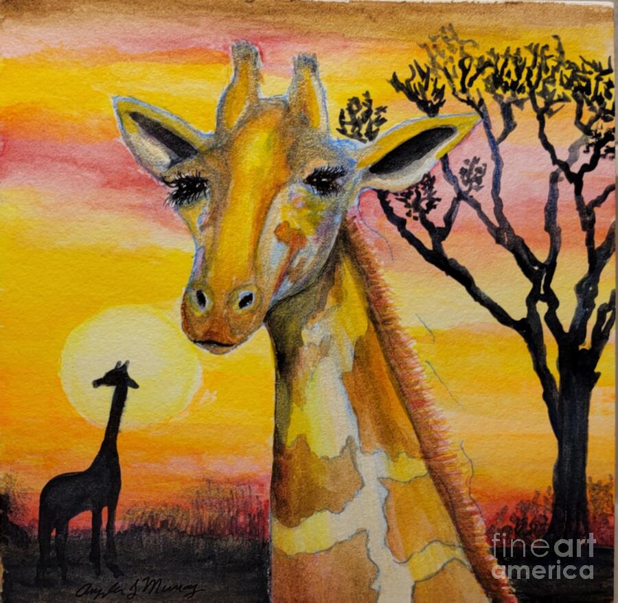 Giraffe Painting by Angela J Murray